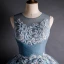 Chic / Beautiful Ocean Blue Prom Dresses 2020 Ball Gown See-through Scoop Neck Sleeveless Appliques Lace Beading Court Train Ruffle Backless Formal Dresses
