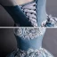 Chic / Beautiful Ocean Blue Prom Dresses 2020 Ball Gown See-through Scoop Neck Sleeveless Appliques Lace Beading Court Train Ruffle Backless Formal Dresses