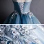 Chic / Beautiful Ocean Blue Prom Dresses 2020 Ball Gown See-through Scoop Neck Sleeveless Appliques Lace Beading Court Train Ruffle Backless Formal Dresses
