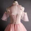 Vintage / Retro Pearl Pink Prom Dresses 2020 Ball Gown See-through High Neck Short Sleeve Appliques Lace Sequins Beading Floor-Length / Long Ruffle Backless Formal Dresses