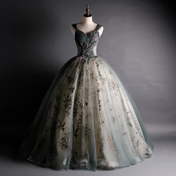 Charming Gold Grey Dancing Prom Dresses 2020 Ball Gown Shoulders Sleeveless Beading Appliques Sequins Floor-Length / Charming Gold Grey Dancing Prom Dresses 2020 Ball Gown Shoulders Sleeveless Beading Appliques Sequins Floor-Length /