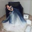 Chic / Belle Bleu Marine Dégradé De Couleur Robe De Soirée 2020 Princesse De l'épaule Manches Courtes Faux Diamant Glitter Tulle Longue Volants Dos Nu Robe De Ceremonie