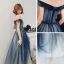 Chic / Belle Bleu Marine Dégradé De Couleur Robe De Soirée 2020 Princesse De l'épaule Manches Courtes Faux Diamant Glitter Tulle Longue Volants Dos Nu Robe De Ceremonie