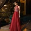 Chic / Beautiful Burgundy Evening Dresses  2020 A-Line / Princess Scoop Neck Sleeveless Beading Glitter Tulle Floor-Length / Long Ruffle Backless Formal Dresses