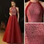 Chic / Beautiful Burgundy Evening Dresses  2020 A-Line / Princess Scoop Neck Sleeveless Beading Glitter Tulle Floor-Length / Long Ruffle Backless Formal Dresses