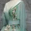 Chic / Beautiful Mint Green Dancing Prom Dresses 2020 Ball Gown V-Neck 3/4 Sleeve Appliques Lace Floor-Length / Long Ruffle Backless Formal Dresses