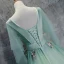 Chic / Beautiful Mint Green Dancing Prom Dresses 2020 Ball Gown V-Neck 3/4 Sleeve Appliques Lace Floor-Length / Long Ruffle Backless Formal Dresses