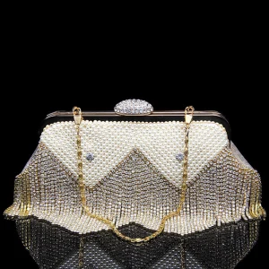 Mote Gull Patent Lær Håndvesken 2020 Metall Perle Rhinestone Dusk