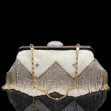 Moda Złote Skóry Lakierowanej Kopertówki 2020 Metal Perła Rhinestone Kutas