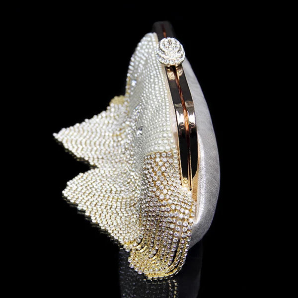 Mode Doré Cuir Verni Pochette 2020 Métal Perle Faux Diamant Gland