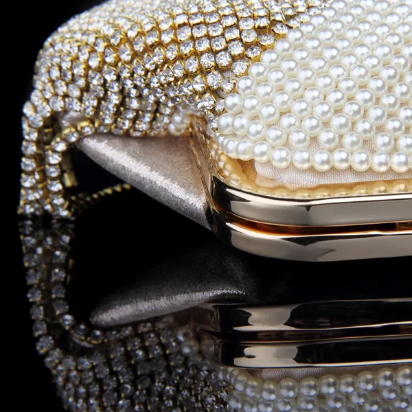 Mode Doré Cuir Verni Pochette 2020 Métal Perle Faux Diamant Gland