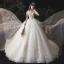 Vintage / Originale Ivoire La Mariée Robe De Mariée 2020 Robe Boule V-Cou Manches Courtes Dos Nu Perlage Appliques Glitter Cathedral Train Volants