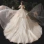 Vintage / Originale Ivoire La Mariée Robe De Mariée 2020 Robe Boule V-Cou Manches Courtes Dos Nu Perlage Appliques Glitter Cathedral Train Volants