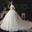 Vintage / Originale Ivoire La Mariée Robe De Mariée 2020 Robe Boule V-Cou Manches Courtes Dos Nu Perlage Appliques Glitter Cathedral Train Volants