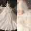 Vintage / Originale Ivoire La Mariée Robe De Mariée 2020 Robe Boule V-Cou Manches Courtes Dos Nu Perlage Appliques Glitter Cathedral Train Volants