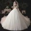 Vintage / Retro Ivory Bridal Wedding Dresses 2020 Ball Gown V-Neck Short Sleeve Backless Beading Glitter Tulle Sash Chapel Train Ruffle