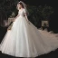 Vintage / Retro Ivory Bridal Wedding Dresses 2020 Ball Gown V-Neck Short Sleeve Backless Beading Glitter Tulle Sash Chapel Train Ruffle