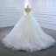 Modest / Simple White Bridal Wedding Dresses 2020 Ball Gown Off-The-Shoulder Short Sleeve Backless Court Train Ruffle
