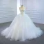 Modest / Simple White Bridal Wedding Dresses 2020 Ball Gown Off-The-Shoulder Short Sleeve Backless Court Train Ruffle