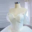 Modest / Simple White Bridal Wedding Dresses 2020 Ball Gown Off-The-Shoulder Short Sleeve Backless Court Train Ruffle