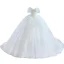 Modest / Simple White Bridal Wedding Dresses 2020 Ball Gown Off-The-Shoulder Short Sleeve Backless Court Train Ruffle