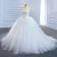 Modest / Simple White Bridal Wedding Dresses 2020 Ball Gown Off-The-Shoulder Short Sleeve Backless Court Train Ruffle
