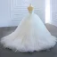 Modest / Simple White Bridal Wedding Dresses 2020 Ball Gown Off-The-Shoulder Short Sleeve Backless Court Train Ruffle