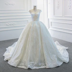 Luxury Gorgeous White Bridal Wedding Dresses 2020 Ball Gown See Through Square Neckline Sleeveless Backless Beading Sequins Chapel Train Ruffle