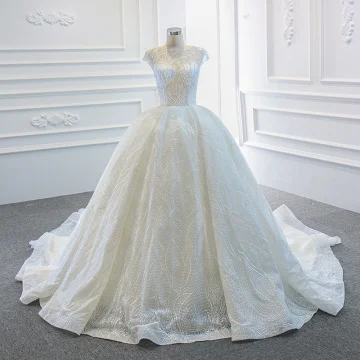 Luxe Blanche La Mariée Robe De Mariée 2020 Robe Boule Transparentes Encolure Carrée Sans Manches Dos Nu Perlage Paillettes Chapel Train Volants