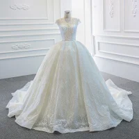 Luxe Blanche La Mariée Robe De Mariée 2020 Robe Boule Transparentes Encolure Carrée Sans Manches Dos Nu Perlage Paillettes Chapel Train Volants