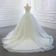 Luxus / Herrlich Weiß Hochzeits Brautkleider / Hochzeitskleider 2020 Ballkleid Durchsichtige Eckiger Ausschnitt Ärmellos Rückenfreies Perlenstickerei Pailletten Kapelle-Schleppe Rüschen
