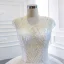 Luxus / Herrlich Weiß Hochzeits Brautkleider / Hochzeitskleider 2020 Ballkleid Durchsichtige Eckiger Ausschnitt Ärmellos Rückenfreies Perlenstickerei Pailletten Kapelle-Schleppe Rüschen