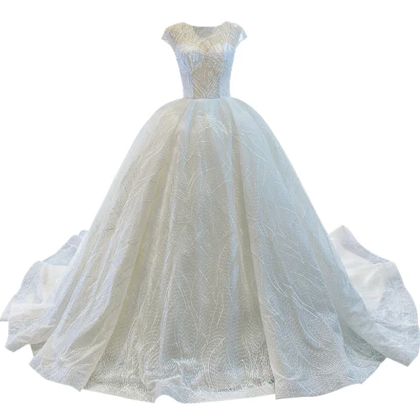 Luxus / Herrlich Weiß Hochzeits Brautkleider / Hochzeitskleider 2020 Ballkleid Durchsichtige Eckiger Ausschnitt Ärmellos Rückenfreies Perlenstickerei Pailletten Kapelle-Schleppe Rüschen