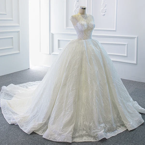 Luxus / Herrlich Weiß Hochzeits Brautkleider / Hochzeitskleider 2020 Ballkleid Durchsichtige Eckiger Ausschnitt Ärmellos Rückenfreies Perlenstickerei Pailletten Kapelle-Schleppe Rüschen