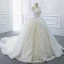 Luxus / Herrlich Weiß Hochzeits Brautkleider / Hochzeitskleider 2020 Ballkleid Durchsichtige Eckiger Ausschnitt Ärmellos Rückenfreies Perlenstickerei Pailletten Kapelle-Schleppe Rüschen