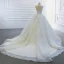 Luxus / Herrlich Weiß Hochzeits Brautkleider / Hochzeitskleider 2020 Ballkleid Durchsichtige Eckiger Ausschnitt Ärmellos Rückenfreies Perlenstickerei Pailletten Kapelle-Schleppe Rüschen