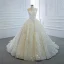 Luxury / Gorgeous Champagne Bridal Wedding Dresses 2020 Ball Gown See-through Scoop Neck Sleeveless Backless Star Appliques Lace Beading Pearl Chapel Train