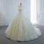 Luxury / Gorgeous Champagne Bridal Wedding Dresses 2020 Ball Gown See-through Scoop Neck Sleeveless Backless Star Appliques Lace Beading Pearl Chapel Train