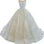 Luxury / Gorgeous Champagne Bridal Wedding Dresses 2020 Ball Gown See-through Scoop Neck Sleeveless Backless Star Appliques Lace Beading Pearl Chapel Train