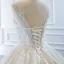 Luxury / Gorgeous Champagne Bridal Wedding Dresses 2020 Ball Gown See-through Scoop Neck Sleeveless Backless Star Appliques Lace Beading Pearl Chapel Train