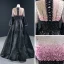 Luxus / Herrlich Schwarz Tanzen Ballkleider 2020 A Linie Durchsichtige Rundhalsausschnitt Glockenhülsen Pink Perlenstickerei Pailletten Lange Rüschen Festliche Kleider