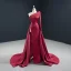 Schlicht Burgunderrot Satin Roter Teppich Abendkleider 2020 A Linie One-Shoulder Lange Ärmel Gespaltete Front Hof-Schleppe Rückenfreies Festliche Kleider