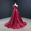 Schlicht Burgunderrot Satin Roter Teppich Abendkleider 2020 A Linie One-Shoulder Lange Ärmel Gespaltete Front Hof-Schleppe Rückenfreies Festliche Kleider