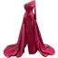 Schlicht Burgunderrot Satin Roter Teppich Abendkleider 2020 A Linie One-Shoulder Lange Ärmel Gespaltete Front Hof-Schleppe Rückenfreies Festliche Kleider