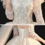 Chic / Belle Champagne La Mariée Robe De Mariée 2020 Robe Boule Transparentes Encolure Dégagée 3/4 Manches Dos Nu Appliques En Dentelle Faux Diamant Perlage Glitter Tulle Chapel Train Volants