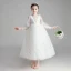 Illusion White Flower Girl Dresses 2020 Ball Gown See-through Scoop Neck Puffy Long Sleeve Star Sequins Ankle Length Ruffle