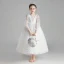 Illusion White Flower Girl Dresses 2020 Ball Gown See-through Scoop Neck Puffy Long Sleeve Star Sequins Ankle Length Ruffle