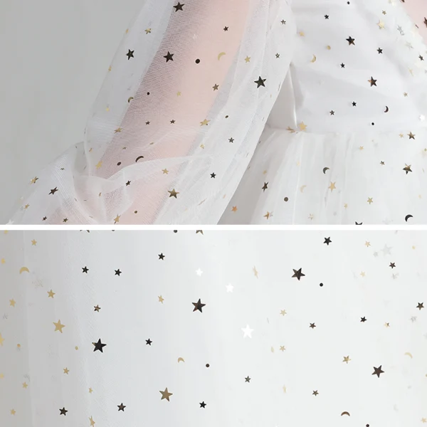 Illusion White Flower Girl Dresses 2020 Ball Gown See-through Scoop Neck Puffy Long Sleeve Star Sequins Ankle Length Ruffle