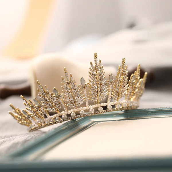 Chic / Beautiful Gold Tiara Bridal Hair Accessories 2020 Alloy Pearl Rhinestone Wedding Accessories
