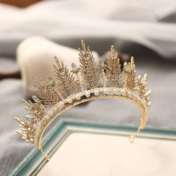 Chic / Beautiful Gold Tiara Bridal Hair Accessories 2020 Alloy Pearl Rhinestone Wedding Accessories